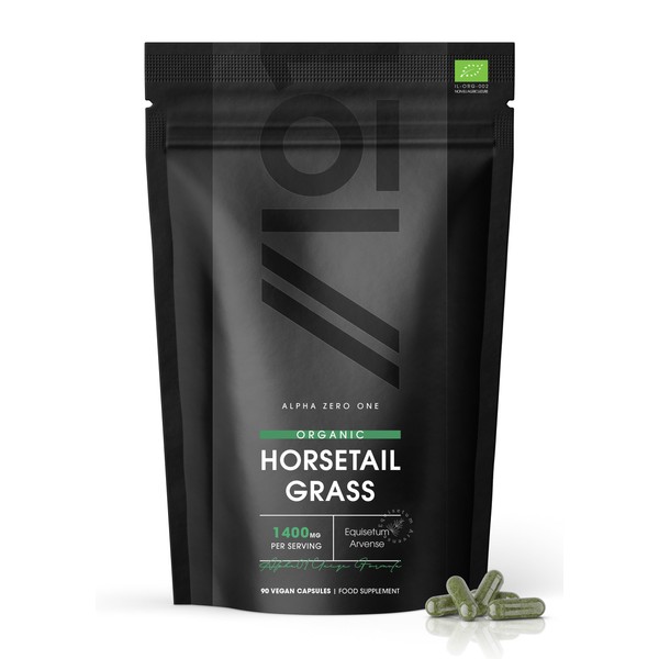 Organic Horsetail 1400mg - Pure & Potent Powder – Certified Organic, Non GMO, Gluten Free, Halal – 120 Vegan Capsules