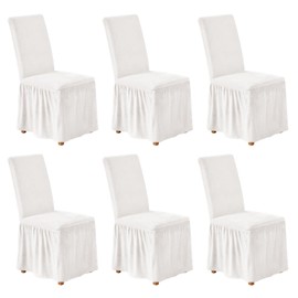 NICEEC Spandex Chair Covers for Dining Chairs Covers Set of 6 Removable Dining Room Chair Covers with Skirt Parson Chair Slipcovers Washable Chair Protector for Kitchen Wedding Party Banquet(White)