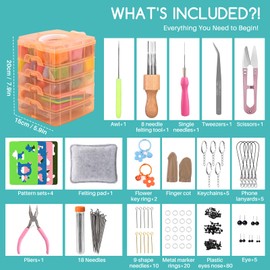 WenYa 200+Pcs Needle Felting Starter Kits, 48 Colours Needle Felting Wool and Needle Felting Pad, Included Needle Felting Tools and Storage Box, Wool Needle Felting Kits for Beginners DIY Craft Gifts