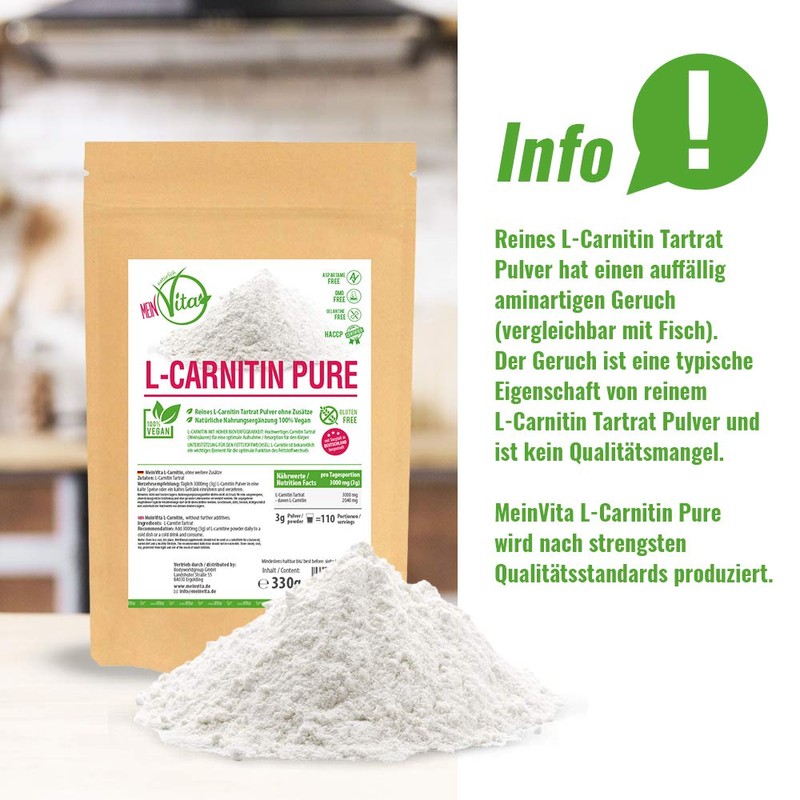 Mein Vita/L-Carnitine PUR 330g Bag - Pure L-Carnitine Tartrate Powder