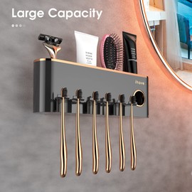 iHave Toothbrush Holders Bathroom Accessories with Toothpaste Dispenser, 3 Cups Toothbrush Holder Wall Mounted Bathroom Decor