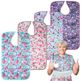 Barklincharm 4 Pack Adult Bibs for Women, Reusable Waterproof Large Feeding Adult Bibs, Eating Cloth for Elderly Seniors and Disabled