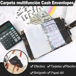Carpeta De Cuaderno A6, Cuero Pu Archivador Dinero Color Negro                                                                                        