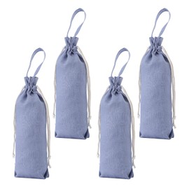 HSOFTIFY 4 Pcs 100% Linen Wine Bags Drawstring with Handle 14x6.3 Inches Wine Bottle Gift Wrapping for Party, Wedding, Christmas (Blue)