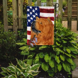 Caroline's Treasures SS4029GF USA American Flag with Chow Chow Garden Flag Mailbox Flag Decorative Yard Flag Banner Outside Patio Artwork Yard Flower Beds, Garden Size, Multicolor