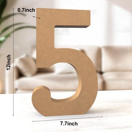 Aruatu 12 Inch Balsa Wooden Numbers Unfinished Wood Numbers for Wall Decor Decorative Standing Numbers Large Numbers for Wall Decoration for Craft Home Party Projects (5)
