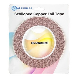 ARTKINGTO Silver Backed Scalloped Copper Foil Tape for Stained Glass, DIY Crafts, Single Small Scalloped Copper Foil