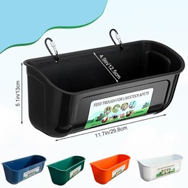 AIMALL Large Hanging Fence Feed Trough for Chicken Duck Goose Goat, Outdoor Livestock Feeder Tub with Carabiners, 11.7x4.9x5.1in