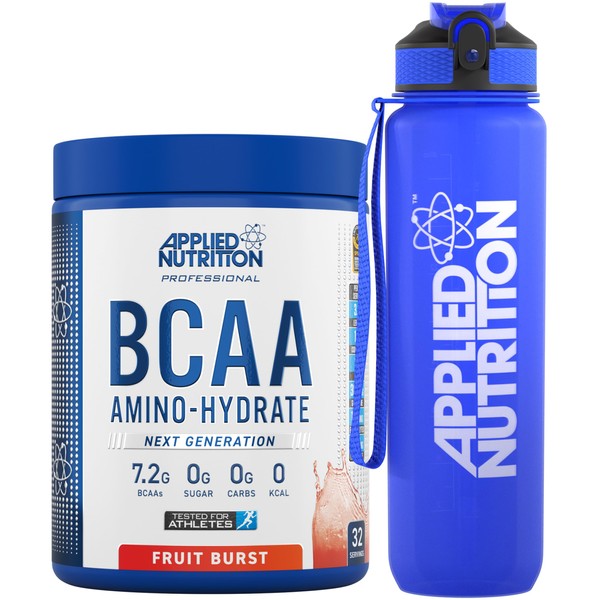 Applied Nutrition Bundle: BCAA Powder 450g + Lifestyle Water Bottle 1000ml | Branched Chain Amino Acids BCAAs Supplement, Intra Workout & Recovery (450g - 32 Servings) (Fruit Burst)