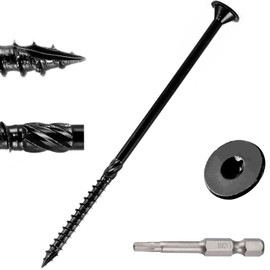6 inch Black Wood Screws, Heavy Duty Construction Screw, Rust Resistant, Washer Head,Black Ceramic Coated Exterior Wood/Lag/Timber Screws, T30 Star Drive with Bit