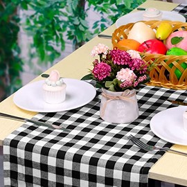 Paquete de 4 caminos de mesa a cuadros Buffalo Check Collection en blanco y negro de 14 x 72 pulgadas, diseño de búfalo a cuadros clásicos para cena familiar, granja, boda, Acción de Gracias