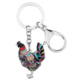 Enamel Metal Farm Chicken Rooster Key Chain For Women Car bag Rings Novelty Charms (Black)