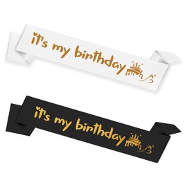Its My Birthday Sash for Men and Women - Birthday Decor, Party Supplies (Black and White)