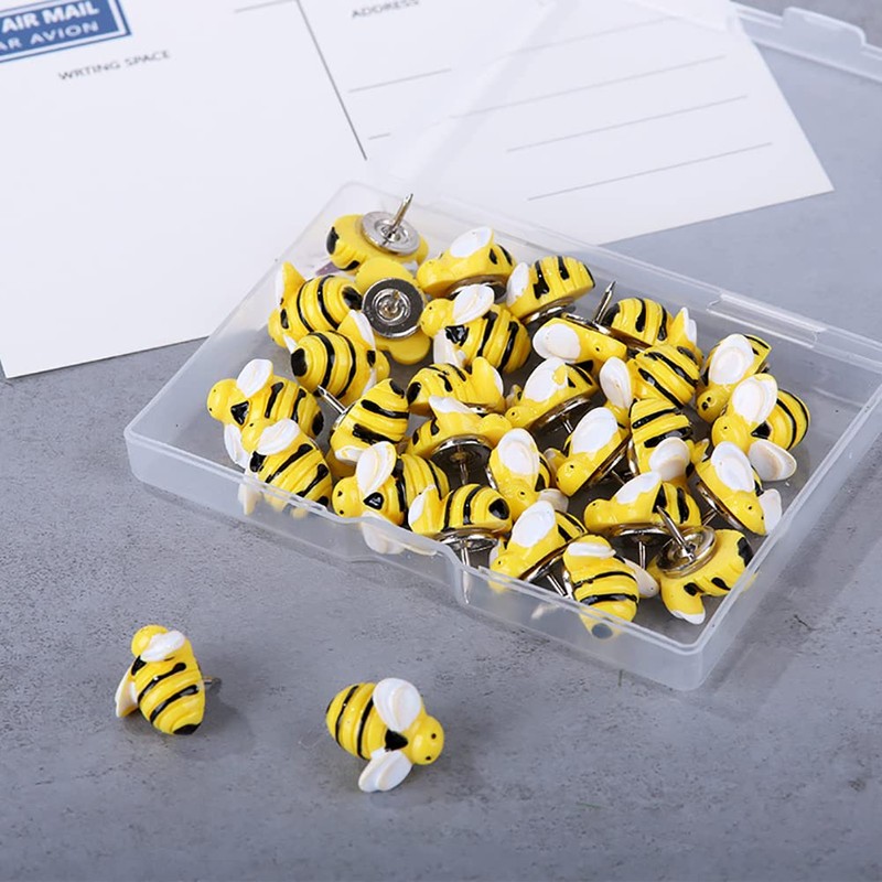 JIHUOO Pack of 30 Bee Thumbtacks Pins Decorative Card Nail