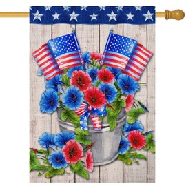 Furiaz Patriotic July 4th Morning Glory American House Flag, America Memorial Day Outdoor Home Decorative Garden Yard Outside Flower Decorations, USA Spring Summer Farmhouse Burlap Large Decor 28x40