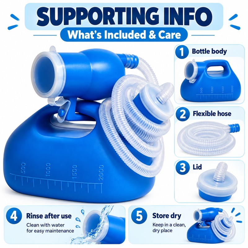 2000ml Portable Urinal Bottle with Lid, Large Capacity Travel Pee