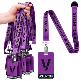 Colarr 25 Pack Volunteer Lanyard with PVC Plastic Card Pass Volunteer Badges ID Breakaway Lanyard for Events Fundraising Church, Events, School Volunteer (Purple)