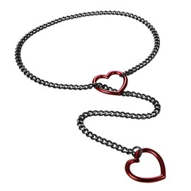Cupimatch Women's Choker Necklace Lasso Necklace: Red Y Shape Tail Adjustable Slip Chain with Heart Pendant Stainless Steel Cuban Chain Rock Punk