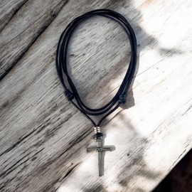 BlueRica Nail & Cross on Adjustable Black Cord Necklace