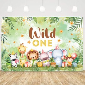 Wild One Birthday Decorations Backdrop - 1st Birthday Decorations for Boys Girls, Jungle Animal First Party Photo Background 180 X 120 Cm, Kids Cartoon Animal Theme Happy Birthday Banner Poster