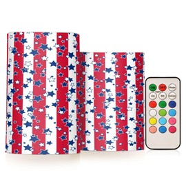 American Flag USA 4th July Red White Blue Star Stripe Flickering Flameless Candles Battery Operated Remote Timer,Tea Light Candles LED Pillar Votive Candles set of 2 for Outdoor Indoor Decoration