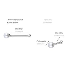 PIERCINGLINE 925 Sterling Silver Nose Piercing | Synthetic Pearl | Piercing Nose Stud, Silver, Pearl