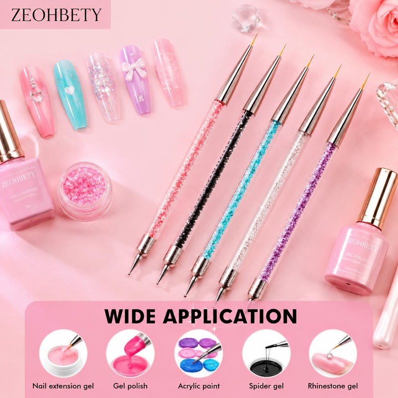 ZEOHBETY Nail Art Brushes, 5Pcs Nail Art Liner Brushes, Dotting