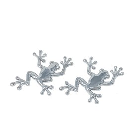 Chrome Frog License Plate Frame Set of 2 with 2pcs 3D Metal Car Frog Sticker Badge Emblem Sticker (Silver)