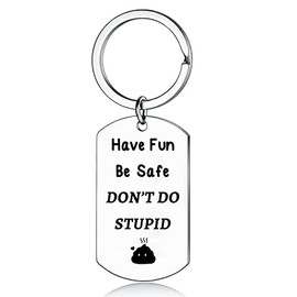 Funny Don’t Do Stupid Keychain Daughter Son Gifts From Mom Dad Graduation For Him Her Driver Safe Birthday Gifts (Have Fun Silver)