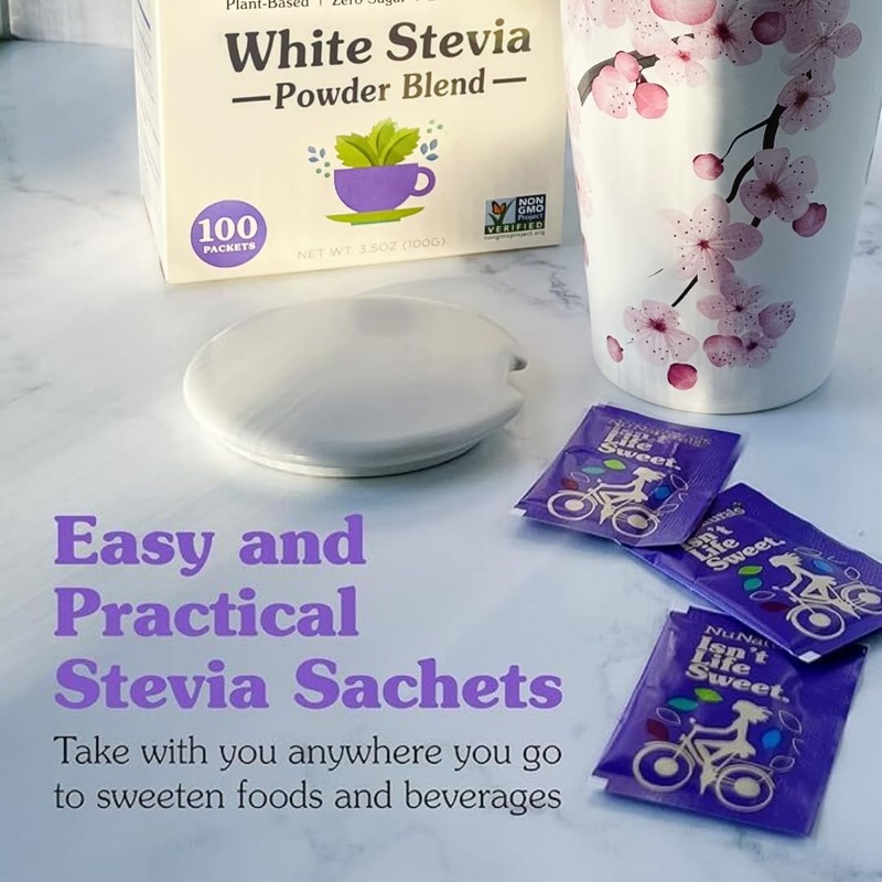 NuNaturals White Stevia Powder Packets, Single-Serve, Zero Calorie Sugar Substitute,
