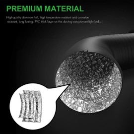 iPower Flexible 8 Inch 8 Feet Aluminum Ducting 4 Layer Protection Dryer Vent Hose for HVAC Heating Cooling Ventilation and Exhaust, 2 Clamps Included, Black