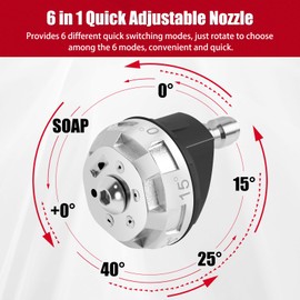 Pressure Washer Nozzle Tips, 6-in-1 Quick Change over and Adjustable Nozzle, 1/4 inch Quick Connector for Pressure Washer - MAX 4000PSI (3.5 Orifice)