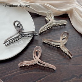 Large Metal Acetate Hair Claw Clips with Rhinestones, Gold Rhinestone Hair Claw Clips for Thick Hair, Strong Hold Non Slip Gold Claw Clip & Acetate Rhinestone Hair Claw Clips for Women（Mermaid Grey）