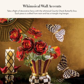 MACKENZIE-CHILDS Butterfly Duo, Hanging Butterfly Wall Decor, Black-and-White Courtly Check, Set of 2