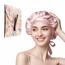 xolear Silk Hood for Sleeping, Adjustable Satin Hair Cap, Soft Breathable Silk Bonnet Sleep Cap, Satin Bonnet Night Sleep Hat for Women and Girls, Pink