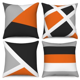 Hnmdmyi Orange Cushion Covers 40 x 40 cm Set of 4, Grey and Black Modern Abstract Stripe Simple Geometric Decorative Throw Pillow Covers Linen Pillowcases for Sofa Couch Bed Garden Outdoor Home Decor