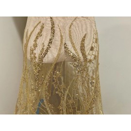 wowfabric4less123 GOLD Beaded Sequins Embroidery Bridal Lace Fabric 50” Width Sold By Yard
