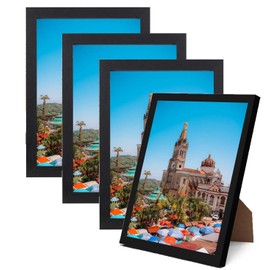 4 Pack Picture Frames, Photo Frame 8x6 (20 x 15cm), Black Frames with Stand & Plexiglass, Wooden Picture Frame for Wall Mount and Tabletop Display