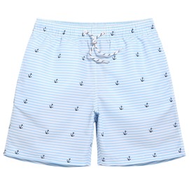 MaaMgic Mens Short Swim Trunks Quick Dry Swimming Shorts Print Bathing Suits with Mesh Lining,Light Blue Anchor