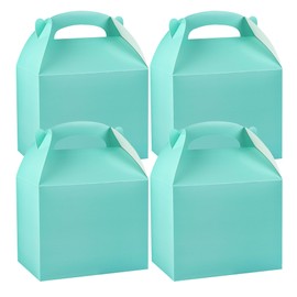 Restaurantware Bio Tek 10 x 7 x 8 Inch Gable Boxes For Party Favors, 100 Attractive Gift Boxes - With Built-In Handle, Disposable, Turquoise Paper Barn Boxes, For Special Events Or Parties