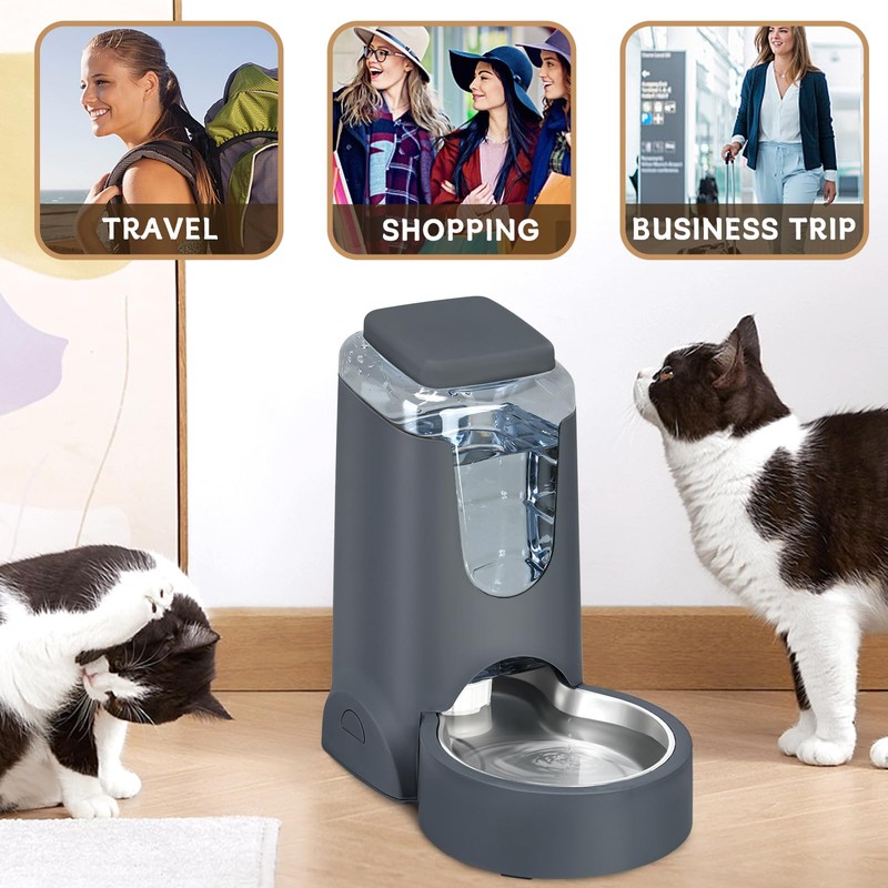 Automatic Cat Feeder and Water Dispenser with Stainless Steel Bowl