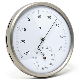 Fischer 186TH-01 Thermo-Hygrometer 160 mm Bimetal Thermometer and Hygrometer Stainless Steel Silver - Made in Germany
