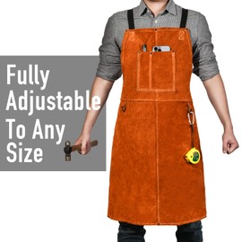 Leather Welding Work Apron - Heat Resistant & Flame Resistant Bib Apron, Flame Retardant Heavy Duty BBQ Apron