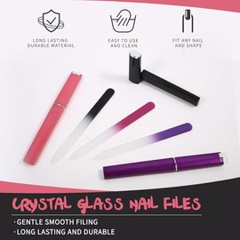 3 Pack Crystal Glass Fingernail File with Case for Natural Nail Professional Czech Glass File Double-Sided Etched Gentle Nail Care Stocking Stuffers f