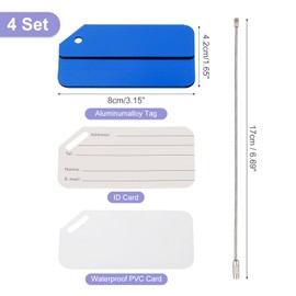 PATIKIL 4 Pcs Aluminum Luggage Tags, Suitcase Tags Identifiers Baggage Address Travel ID Bag Labels for Business Trips Office Flying Hotel Check in Travel Accessories, Blue