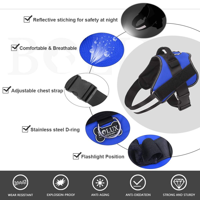 Bolux Dog Harness, No-Pull Reflective Dog Vest, Breathable Adjustable Pet