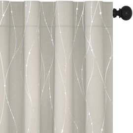 Deconovo Drapes for Living Room 84 Inch Length 2 Panels - Room Darkening Curtains with Wave Line and Dots Print, Back Tab Drapes (52 x 84 Inch, Beige, 2 Panels)
