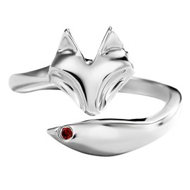 Jewboo Ladies Sterling Silver Foxtail Open Ring with Red Cubic Zirconia Gift - Q