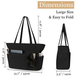 Aucuu Large Tote Bag, Corduroy Bag with Zip, Multiple Pockets Corduroy Tote Bag for Women, Large Shoulder Bag Handbag for Shopping Work Office School Travel