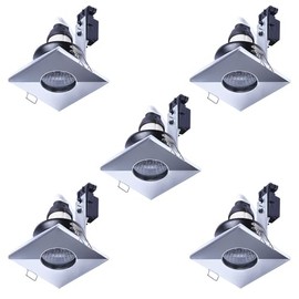 LITECRAFT Recessed Downlights Square Fixed IP65 Spotlights - (Polished Chrome, 5 Pack)